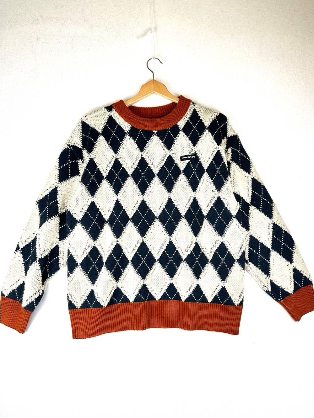 Brownp Ape Textured Argyle Sweater Academia Preppy Unisex